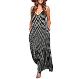 Exlura Women Casual Boho Strappy Polk Dot Ethnic Prints Maxi Dress