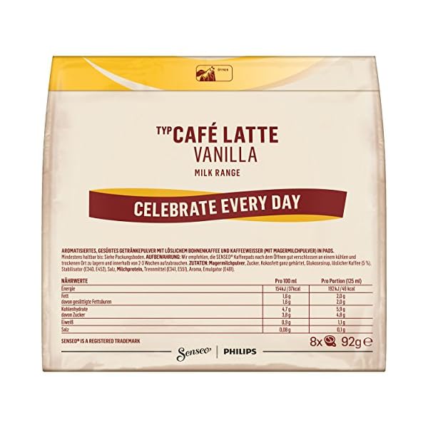 Senseo Kaffeepads Café Latte Vanilla, Vanille Milchkaffee, Milch Kaffee Pad, 8 Pads – Bild 4