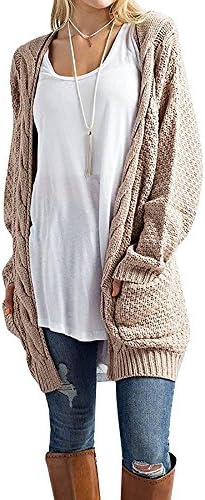 Dliunn Women's Boho Long Sleeve Open Front Chunky Warm Cardigans Pullover Sweater Blouses with Pocket