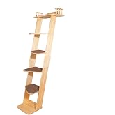 Modern 70&ldquo; Tall 6 Level Leaning Cat Climbing Ladder Tree Tower Condo with Large Perch Platform for Window Wall, Solid Wood Cat Furniture Shelves for Multiple Cats
