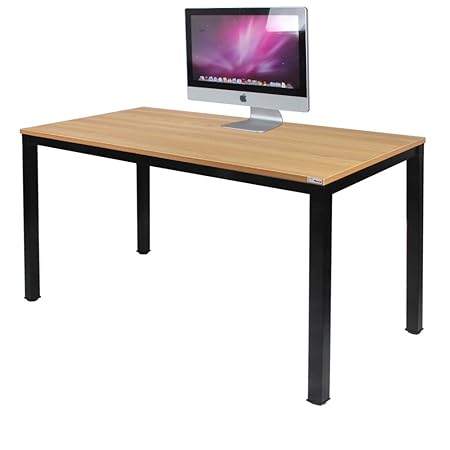 Need Schreibtisch Computertisch 120x60cm PC Tisch Bürotisch Arbeitstisch Esstisch für Home Office, Teak & Schwarz, AC3BB