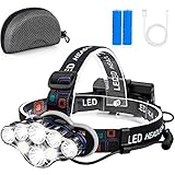 Rechargeable Headlamp, Fastras 13000 Lumen 8 LED Headlamp Flashlight with White Red Lights,8 Modes USB Rechargeable Waterproof Head Lamp for Outdoor Camping Cycling Running Fishing