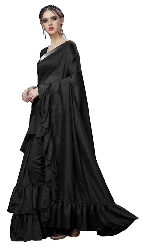 sargam fashion women's silk solid ruffle saree frill sari