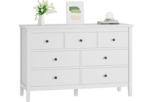 CARPETNAL White Dresser for Bedroom, 7 Drawer Dresser with Wide Drawers and Metal Handles, Wood Dressers & Chests of Drawers for Hallyway, Entryway