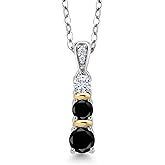 Gem Stone King 925 Silver and 10K Yellow Gold Round Black Diamond and White Moissanite Pendant Necklace For Women (0.54 Cttw, Gemstone April Birthstone, with 18 Inch Chain)