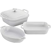 STAUB Ceramic 4-pc Baking Pans Set, Casserole Dish with Lid, Brownie Pan, White