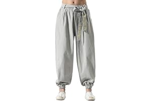 HAORUN Men Chinese Style Kung Fu Pants Tai Chi Loose Trousers Linen Casual Retro Wide Leg