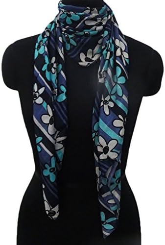 Pure Silk Stole Floral Printed Wrap Scarf Square Shape Blue Hijab Women Neck Scarves Anniversary Gift Item 40” x 40”