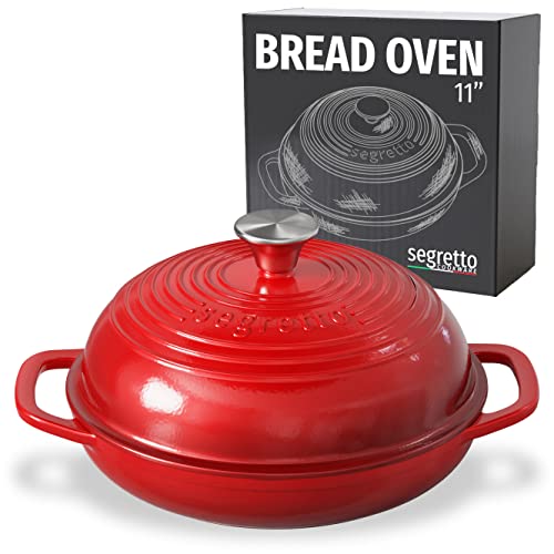 Segretto Enameled Dutch Oven for Bread Baking 11” Red Cast Iron Bread