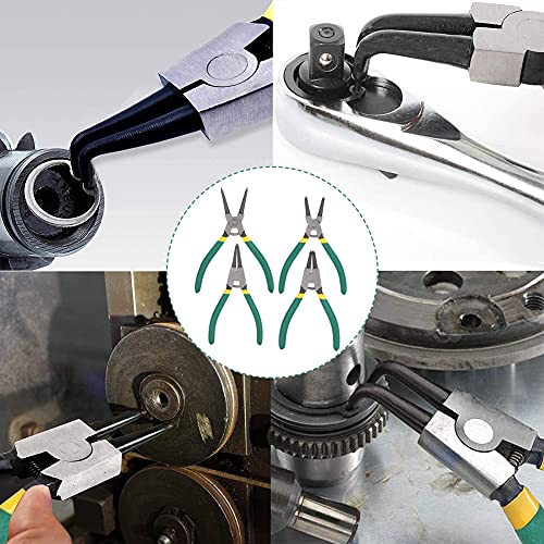 4-Piece 7-Inch Snap Ring Pliers Set - Heavy Duty Internal & External Circlip Pliers With Straight & Bent Jaws (Green)