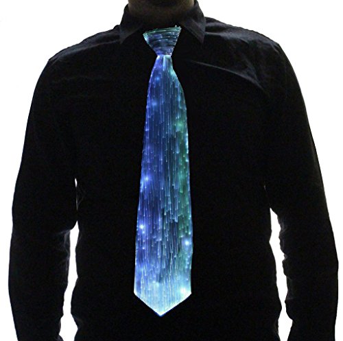 HolyThreads! Fiber Optic Tie (White Tie, 7 Colors) - Light Up Tie - Glow Tie (Large)