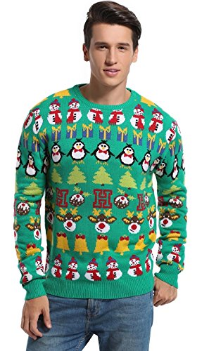 Daisyboutique Men's Christmas Decorations Stripes Sweater Cute Ugly Pullover (X Large, Striped Green)