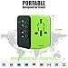 Limechoes International Travel Adapter Universal Power Adapter European Plug Converter Worldwide All in One with 2.4A 4 USB Ports and AC Socket US to Europe Plug Adapter for UK USA EU AUS Asia (Green)