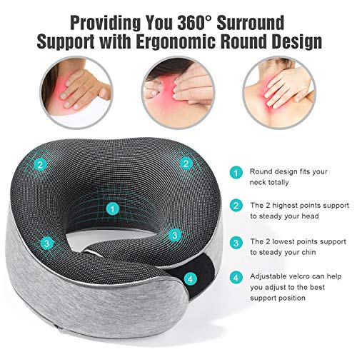 Unimi Travel Pillow,100% Pure Memory Foam & Magnetic Therapy Neck Pillow Soft & Comfortable 2020 Airplane Pillow with Silk Sleep Mask Earplugs for Airplane,Car,Travel,Nap