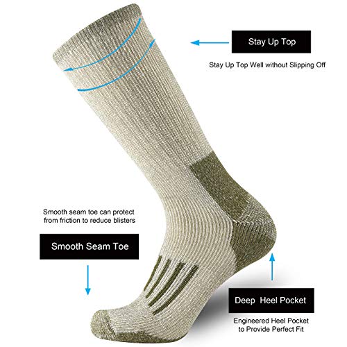 ONKE Men's Merino Wool Moisture Wicking Control Extra Thermal Outdoor Hiking Heavy Cushion Crew