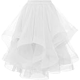 DRESSTELLS Tulle Skirts for Women Midi A Line Elastic High Waist Tiered Layered Puffy Wedding Party Tutu Skirt