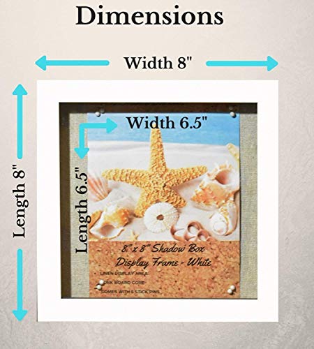 (2-pack) 8"x8" White Display Shadow Box Frame w/ Linen Background and 16 Stick Pins - Ready To Hang Shadowbox Picture Frame - Easy to Use - Box Display Frame, Baby and Sports Memorabilia Wedding Baby