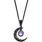 IQIC Gothic Black Moon Pendant Necklace for Women Men Goth Punk Vintage Witch Colorful Crysta Classical Metal Chain Choker Necklace Party Halloween Christmas New Year Jewelry Gift