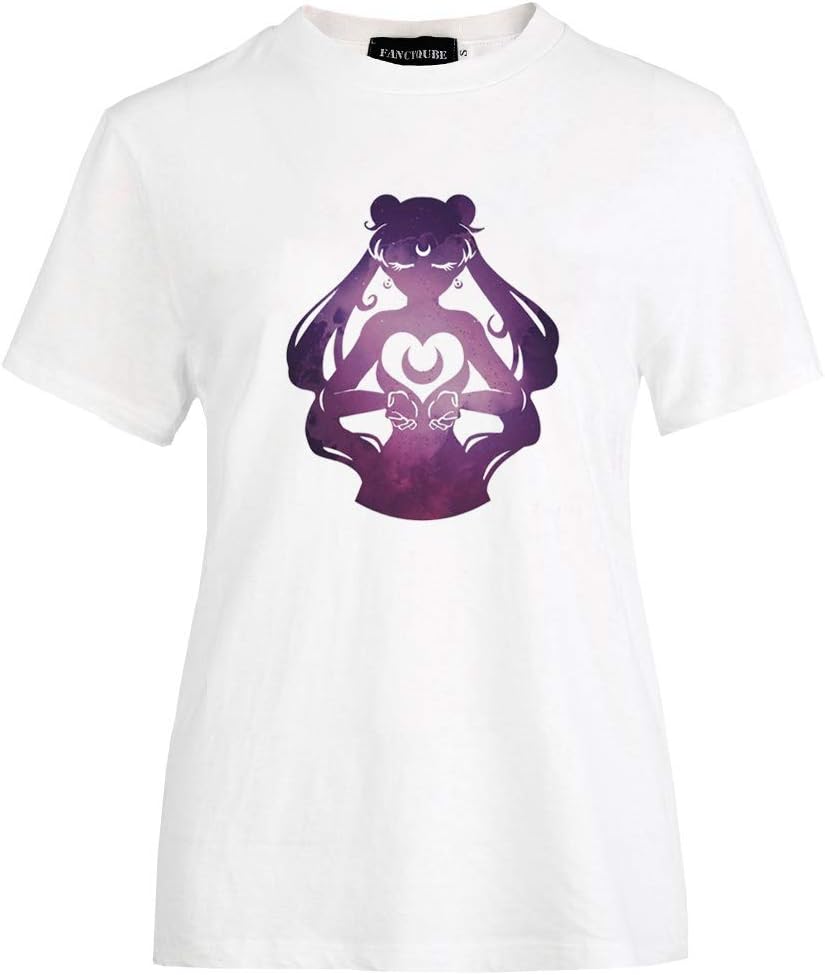 Provone Women's Sailor Moon T-Shirts Japaness Anime Cute Cartoon Girls Characters Graohic O-Neck Tee Tops