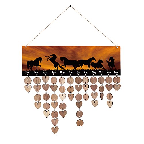 Wooden Calendar,SHZONS Horse DIY Wooden Calendar Reminder Board Hanging Decor Colored Hanging Round Plate Heart-Shaped Plate Special Dates Planner Board Recording Board