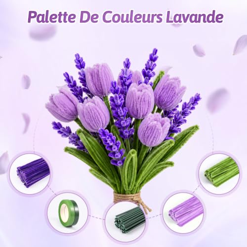 OneAmg 800 Pieces Chenille Thread 14 Colours Cure Pipe Crawler DIY Crafts Includes: Floral Tape, Artificial Stems, Decorative Tape, Beads, Pistils and Hot Glue Sticks | Pipe Cleaners Comprenant : Ruban Adhésif Floral, Tiges Artificielles, Ruban Décoratif, Perles, Pistils et Bâtons,Colle Chaude