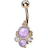 Pierced Owl 14GA 316L Stainless Steel Double Round Synthetic Opals with CZ Crystals and Ball Clusters Belly Button Ring