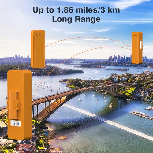 AdaLov Point to Point Wireless Bridge Outdoor CPE469, Gigabit Dual-Band 2.4/5.8GHz 3KM WiFi Bridge with Mounts, Extend Network to Garden Office, Garage, Barn & CCTV, Plug & Play, IP 65 Waterproof, PoE