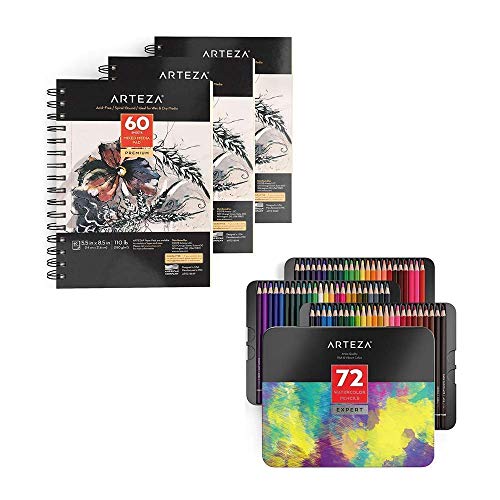 Arteza Watercolor Pencils and Mixed Media Sketchbook Bundle, Drawing