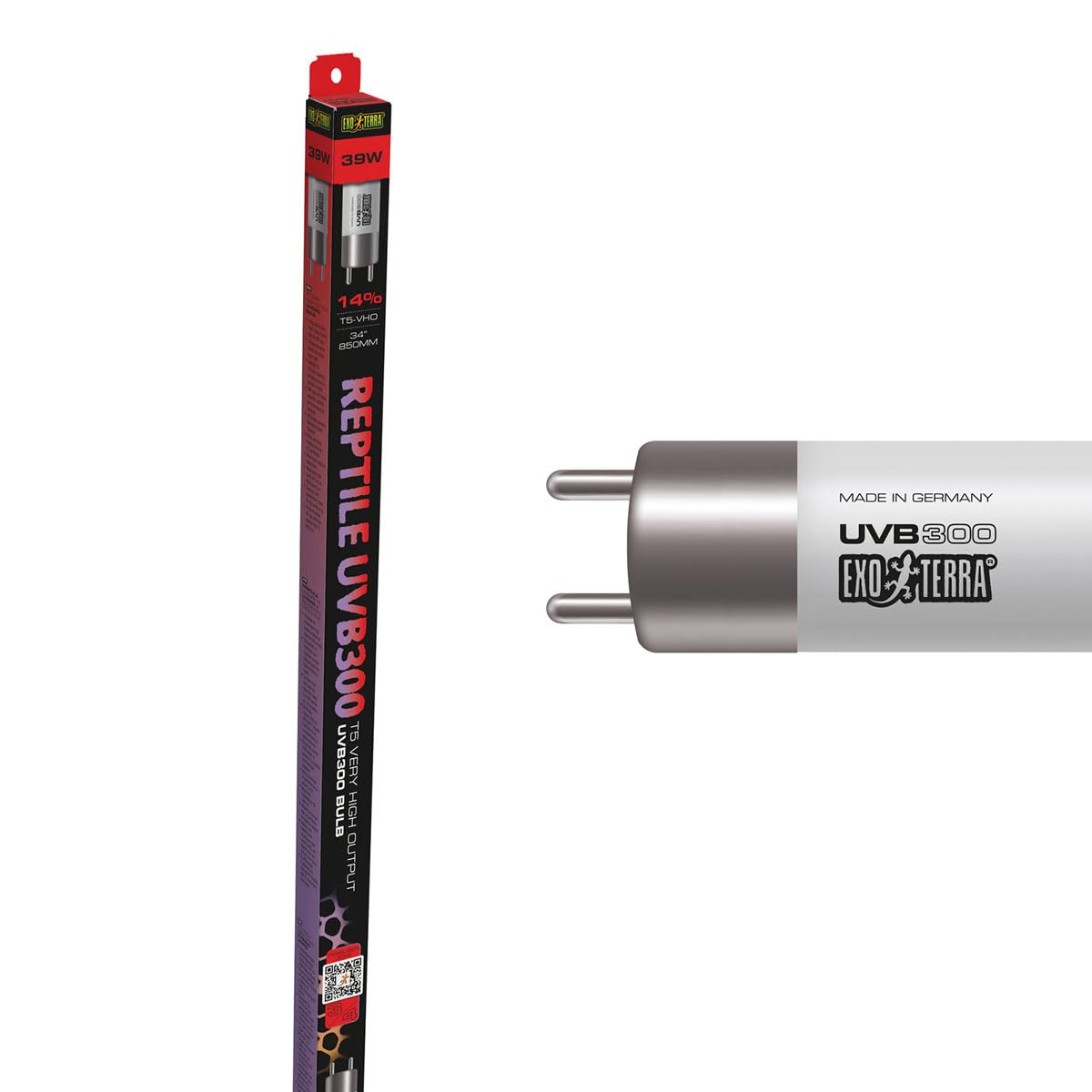 Exo Terra Reptile UVB300 T5 VHO Bulb 39W 34", Ultra‑High UVB Output Bulb for Midday Sun Reptiles, Very High Output T5 Lighting for Vitamin D3 & Calcium Support, Ideal for Tall Terrariums