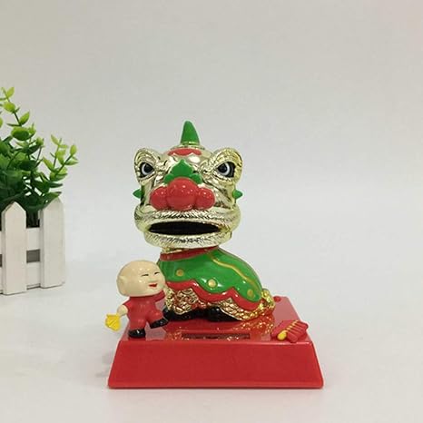 AKDSteel Lion Dance Solar Powered Dancing Doll Shaking Head Doll Ornament 10 * 10 * 12cm Lion Dance C -for auto