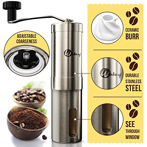 Wakeup! Hand-Kaffeebohnenmühle mit einstellbarer Grobheit für Zuhause, Reisen und Camping - Edelstahl konische… – Bild 5