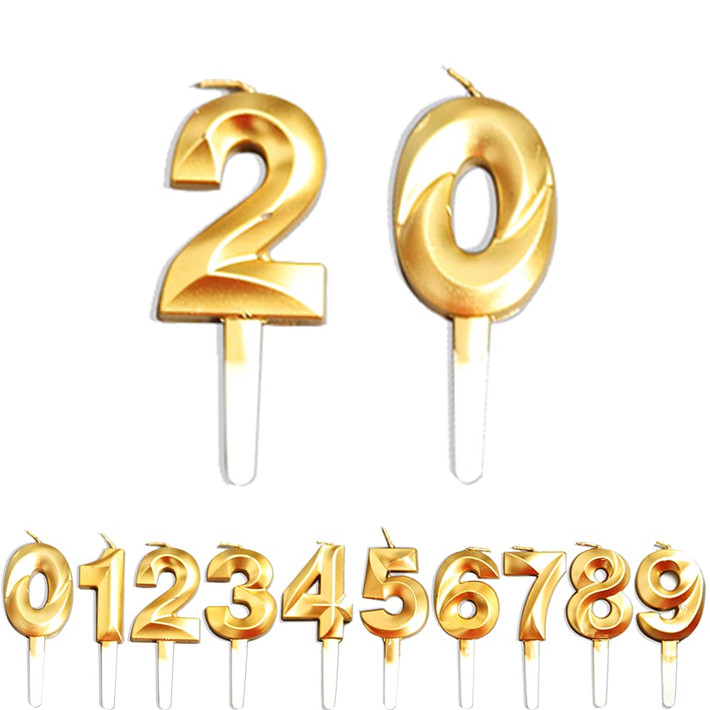 Birthday Candles, 20th Birthday Cake Candles, Cake Decoration for Birthday Party Wedding Anniversary Graduation Party Supplies (Gold, Number 0&2)