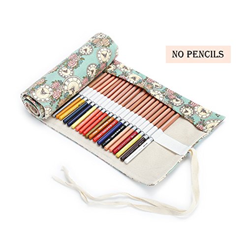 Canvas Pencil Wrap, Jewelvwatchro Pure Handmade, Travel Drawing Coloring Pencil Roll Organizer for Artistsï¼Œfor Adults, Students and Children (Pencils are NOT INCLUDED) (36Holes, Rose)
