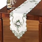 Scalloped Edge Christmas Floral Table Linens, Runner