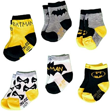 DC Comics Batman Boys 6 pack Socks (Baby/Toddler/Little Kid) (3T/4T)