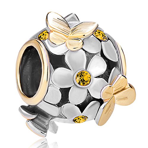 CharmSStory New Butterfly Clear Simulated Birthstone Synthetic Crystal Charm Beads For Charms Bracelet