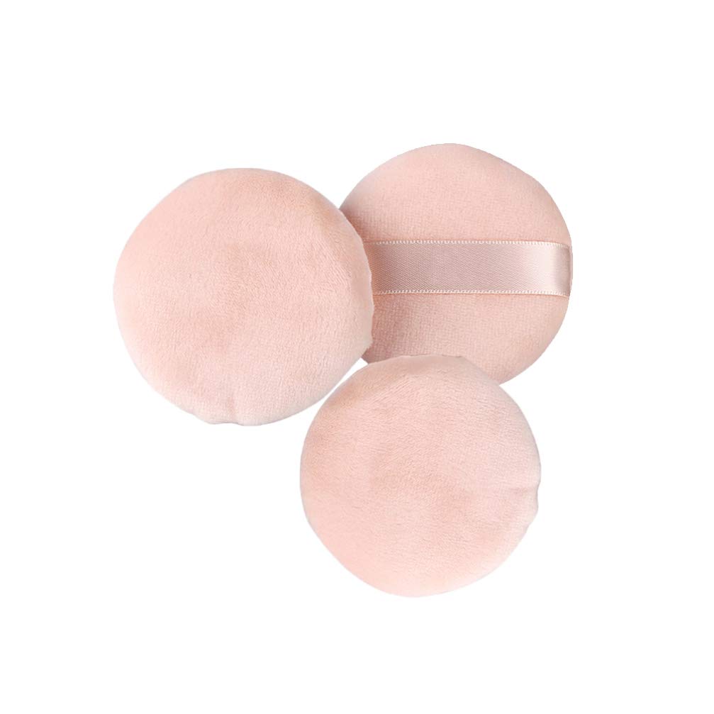 Minkissy 3Pcs Powder Puff Makeup Puff Loose Powder Puff With Ribbon Strap Soft Velour Puff For Loose Powder Setting Powder