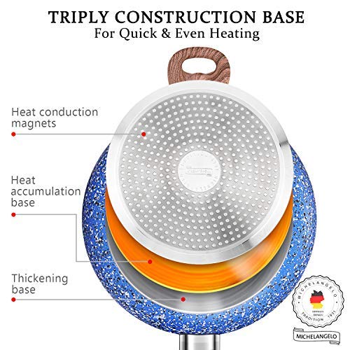 image for MICHELANGELO 12 Inch Frying Pan with lid, Ultra Nonstick Granite Rock 
