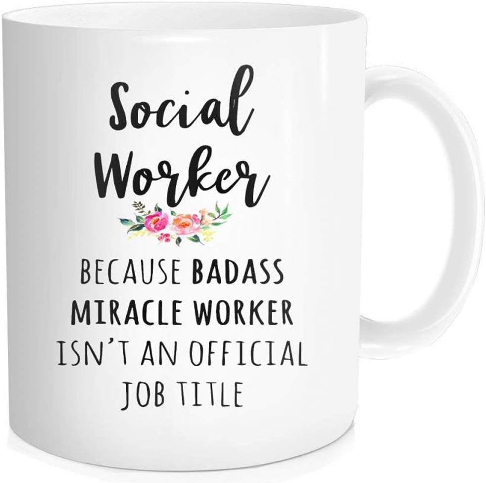 WaldealI'm A Social Worker Coffee Mug, Because Badass Miracle Worker Isn't An Official Job Title Office Teacup, White Fine Bone Ceramic 11 OZ