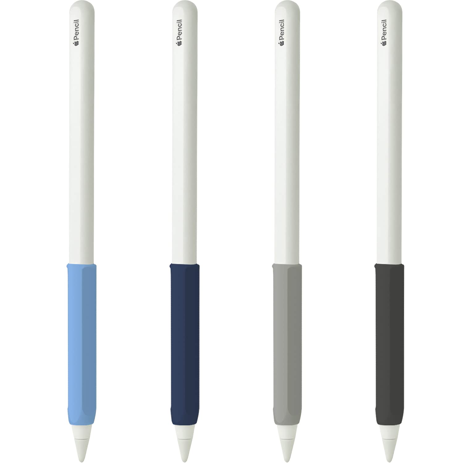 YINVA 4 PCS Grip Case Cover Sleeve Compatible with Apple Pencil (2nd Gen, Black+Blue+Navy Blue+Gray)