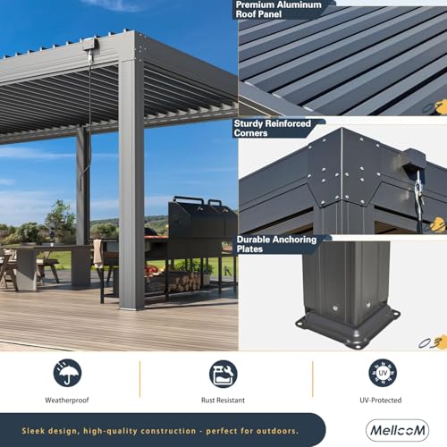 MELLCOM 12x20 Louvered Pergola Adjustable Roof w/Side Screens image 23