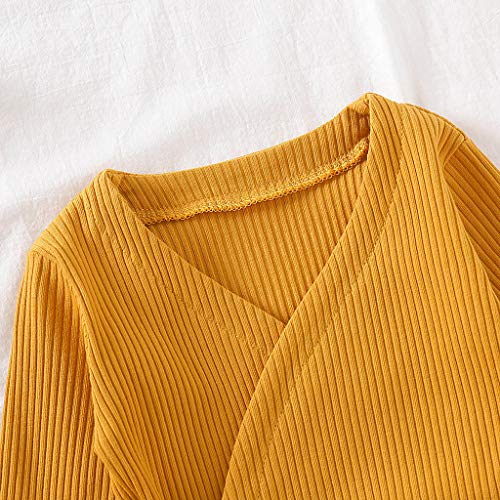 Tomppy Newborn Baby Boys Girls Long Sleeve Romper Solid Kimono Robe Bodysuit Pajamas Infant Unisex Clothes Yellow - Thumbnail 3