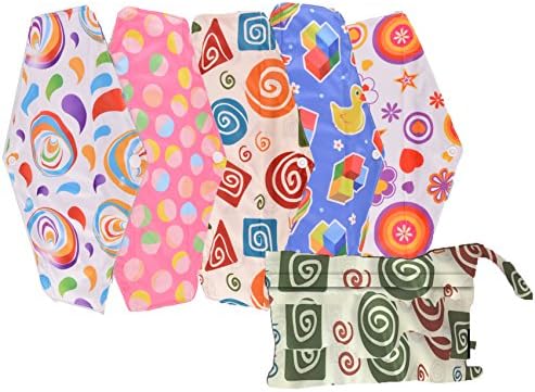 Reusable Sanitary Pads Cloth, Sanitary Menstrual Pads, Mama Cloths 5 Pack + Wet Bag (MEDIUM)