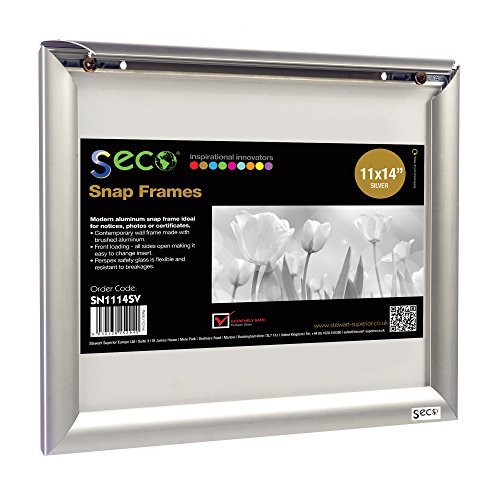 SECO Front Load Easy Open Snap Frame Poster/Picture Frame 11 x 14 Inches, Silver Metal Frame (SN1114-SV)