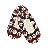 Mickey Mouse Womens Slippers Fuzzy Babba Slipper Socks Red