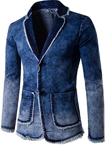 KLJR Mens Casual Wash Denim 2 Button Blazer Jacket Coat blue US XS