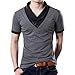100% Cotton Mens Casual Stitching V-Neck Button Slim Muscle Tops Tee Short Sleeve T- Shirts(US L/Asia Tag 2XL, Grey)