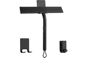 wlich Shower Squeegee for Glass Doors, 8.5" Slicone Squeegee for Shower Glass Door, Black Shower Squeegee for Shower Doors Windows Mirrors Cars Cleaning, Shower Door Squeegee with 2 Hooks