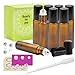 Mavogel 8-Piece 10ml Amber Glass Roll on Bottle Kit Bundle with 3-Piece Stainless Steel Roller Ball, 12-Piece Label, Essential Oil Opener and 3ml Dropper