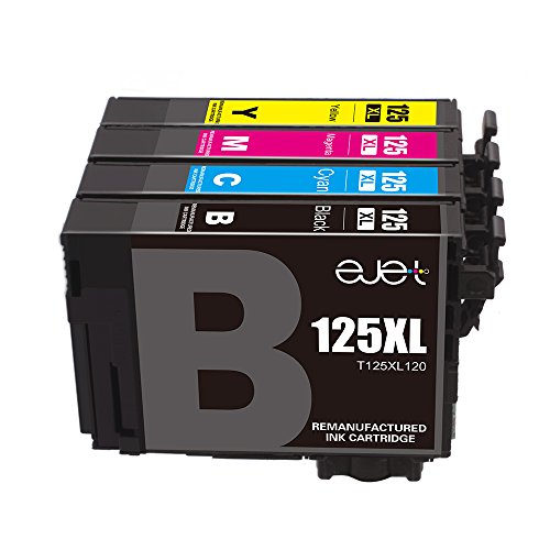E-jet Remanufactured for Epson 125 Ink Cartridge Combo Pack use with epson NX420 NX125 NX127 NX230 NX530 NX625 Printer (4 Pack)
